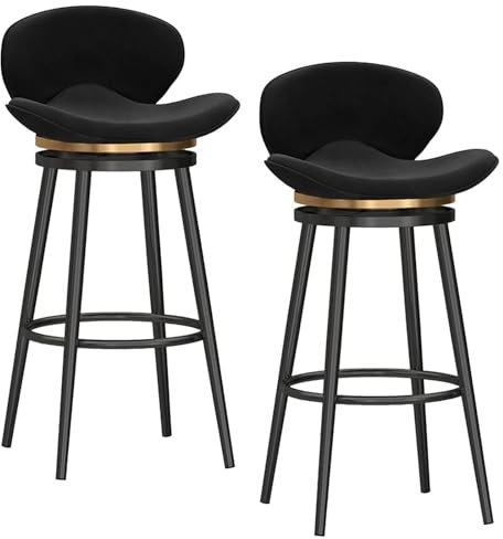 Leomix Set aus 2 modernen drehbaren Barhockern, mit Samt gepolsterten Thekenhockern, mit Rückenlehne und Fußstütze, gepolsterten Samtsitzen für die Esszimmerküche,A,65cm