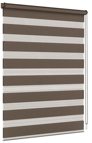 Jalousiescout Doppelrollo Klemmfix ohne Bohren & mit Bohren, 35x130cm Dunkelbraun Rollo Fensterrollo lichtdurchlässig & verdunkelnd,Sonnenschutzrollo Zebrarollo für Fenster & Türen