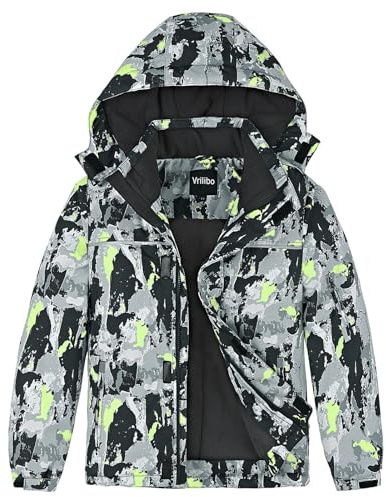 Vrilibo Boys Waterproof Ski Jacket Winter Warm Thick Snow Coat Fleece Lined Kids Outdoor Hooded Snowboard Jacket (US, Numeric, 5, 6, Camo Green)