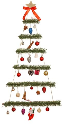 ARKEM Albero di Natale luminoso da parete, albero di Natale in legno da parete, decorazione per il soggiorno, albero a scala in legno con luci LED, decorazione da parete-A
