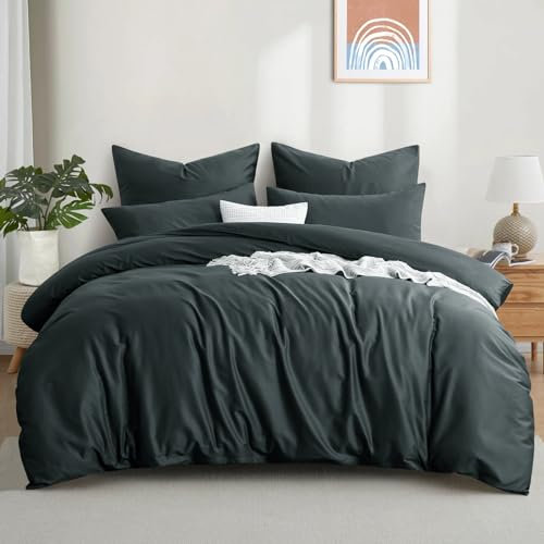 Aisbo Bettwäsche 200x220 Baumwolle Grau - 3-teiliges Set mit 1 Bettbezug 200x220 und 2 Kissenbezügen 80x80, Anthrazit mit Reißverschluss