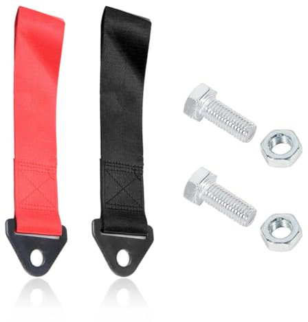 Performance Cinghia di Traino, 2 Pezzi Cinghia di Traino, Cinghia di traino professionale, Fune Traino Racing Universale, per veicoli di emergenza e per auto, Con viti, Nero, rosso, 28.4cm