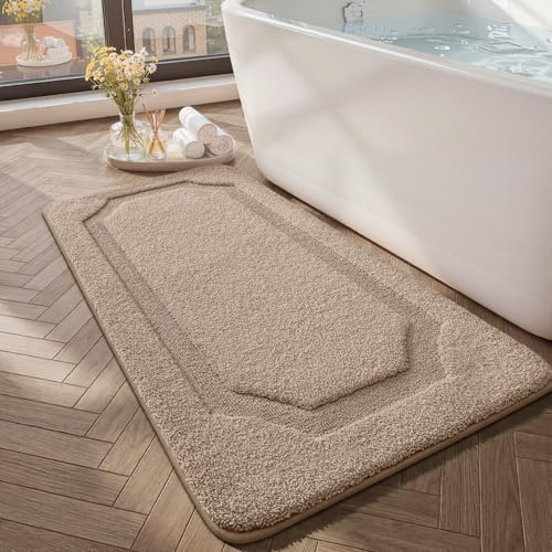 COLOR&GEOMETRY Badematte Badteppich rutschfest Waschbar, 61 x 92 cm Badezimmerteppich Groß Absorbierende Weiche Badvorleger, Badematte Beige für Badezimmer, Dusche, Badewanne, Waschküche