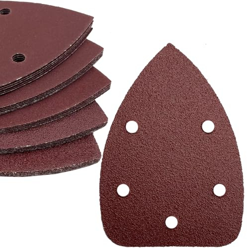 50 Stück Schleifpapier Dreieckschleifer, Gemischte Körnung 5-Loch Schleifpads Klett Schleifpapier (40 80 120 180 240 jede Körnung 10 Stück) Schleifblätter für Dreieckschleifer 140 x 100 mm