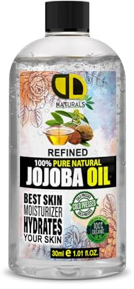 100% Pure Refined Jojoba Oil Organic Cold Pressed Virgin Hexane Free for Face, Hair, Body, Skin Care, Cuticles, Massage Carrier Oil (use frangrance Oil) (30ml Cap)