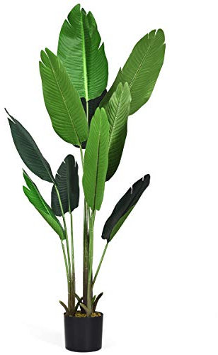 LULUMAIC Bananier Artificiel de 160 cm, Imitation Oiseau du Paradis dans Un Pot en Plastique, Plantes décoratives contrefaites pour intérieur et extérieur (1)