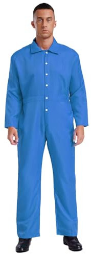 Rswnyirn Herren Einteiler Jumpsuit Arbeitsoverall Lang Arbeitsanzug mit Druckknöpfe Ganzkörper Anzug Erwachsene Arbeitskleidung Uniform Blau XL