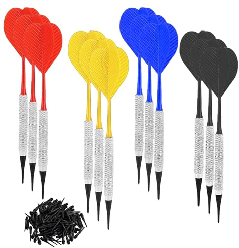 aghoer 12 Pezzi di Freccette con Punte in plastica, Set di Freccette morbide Portatili con 100 Punte in plastica, 4 Colori, Freccette Professionali durevoli
