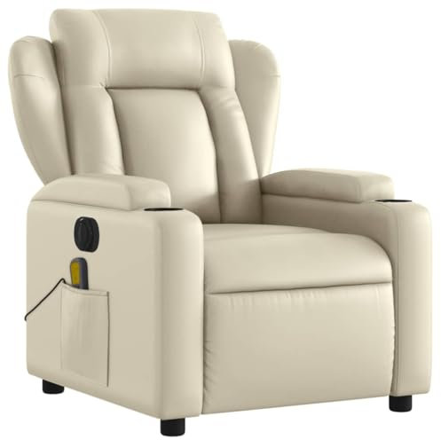 KOIECETA Massagesessel Sessel Elektrisch Relaxsessel mit Liegefunktion Vibrationsfunktion Fernsehsessel Liegesessel für Wohnzimmer TV Sessel Creme Kunstleder