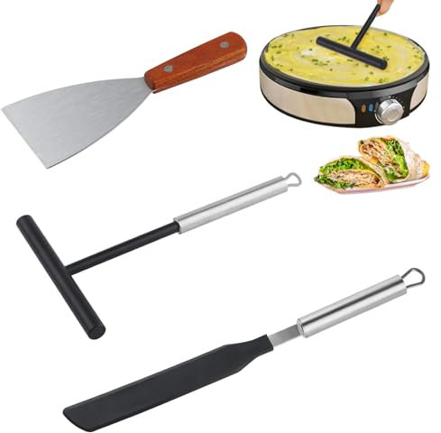 AYSYR Juego de distribuidor de crepes, con 1 espátula para crepes, 1 espátula para panqueques y 1 espátula para barbacoa de acero inoxidable, herramientas de cocina para el hogar, juego de espátulas