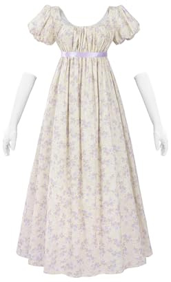Fiamma Robe Regency pour femme - Taille empire - Motif floral - Longue - Fête - Renaissance