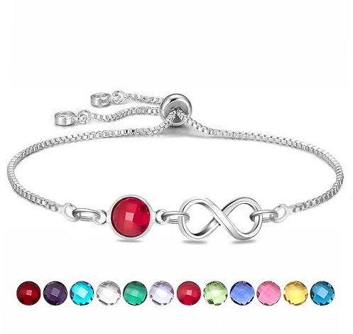 HEYEJET Birthstone Charm Bracelet, January to December Birthstone Link Chain with Crystal Charms for Women Inspiration Gift Adjustable