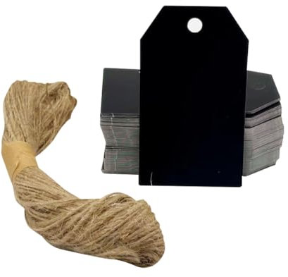 Kleine Geschenkanhänger aus Kraftpapier, blanko, zum Aufhängen, Geschenkverpackungen, Preisschilder, Kleidung, Preisetiketten, Schmuckanhänger, kleine Markierungsanhänger mit Hanfseil, Schwarz, 100