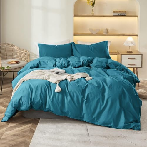 Covebett Housse de Couette 220x240 cm Bleu Canard Couette Unie Parure de lit Adulte 2 Personnes Moderne Bleu Lac en Microfibre Linge de lit avec Fermeture Éclair et 2 Taie d'oreiller 65x65cm