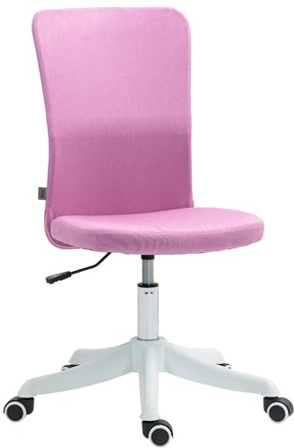 HOMCOM Silla de Escritorio sin Brazos Giratoria Altura Ajustable Rosa | Silla de Oficina, Soporte Lumbar, Reposapiés, Altura Regulable, Función de Basculante, Carga 135 kg
