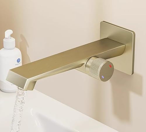 Einbau-Unterputz-Einbauwaschbecken graue Armatur mit gebürstetem Gold