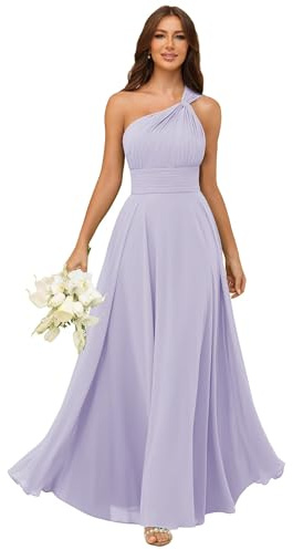 wayfor Einschultriges Brautjungfernkleid für Damen, Chiffon, A-Linie, plissiert, lang, formelles Abendkleid