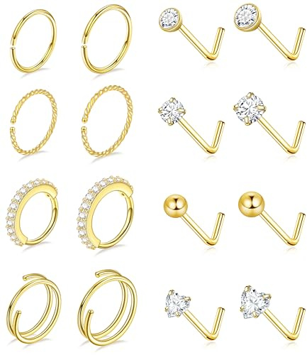 Gemtastic Nose Rings Hoops for Women Nose Studs Jewelry Piercings Surgical Stainless Steel Hypoallergenic