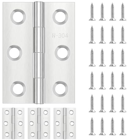 4 pcs bisagras de acero inoxidable, Conectores de bisagras75mm × 50mm, bisagras de acero inoxidable para puertas, ventanas y armarios, pulidas, con 24 tornillos, color plata