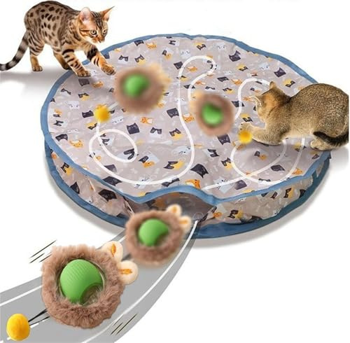 Xiyocadt Interaktives Katzenspielzeug, Katze Spielmatte Ball, 2 in 1interactive Katzen Spielzeug, Katzen Spielteppich, Katzenspielzeug Selbstbeschäftigung Matte Mit Ball, Mäusefangspiel (1 Set-Grün)