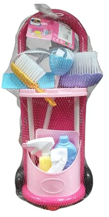 Kids Cleaning Trolley Set, 11-Piece Pretend Play Housekeeping Cart with Mop and Broom And Accessories, Ages 3+