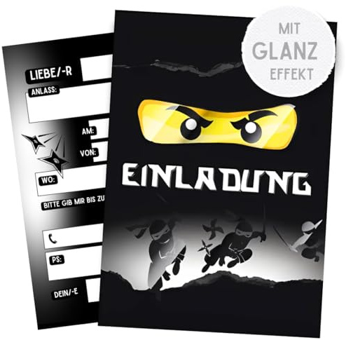 ZETTMANN® 10 Premium Einladungskarten Kindergeburtstag Junge - Karten Set mit Ninja Motiv - Einladungen Geburtstag - hochwertige Geburtstagseinladungen (Schwarzer Ninja)