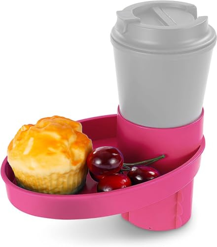 Elfzone Car Seat Tray - Easily Expands Snack Tray Cup Holder Tray into 360° Cup & Travel Tray for Kids Car Seat, Booster, and Stroller (Pink)
