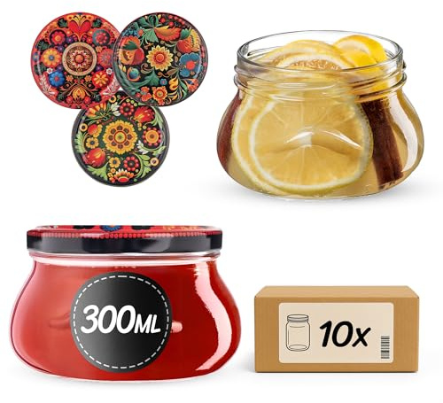 KADAX Lot de 10 pots à confiture en verre 300ml Ø82 Fruits à baies – Couvercle Twist-Off hermétique TO82 – Pour confitures, gelées, miel & cornichons maison