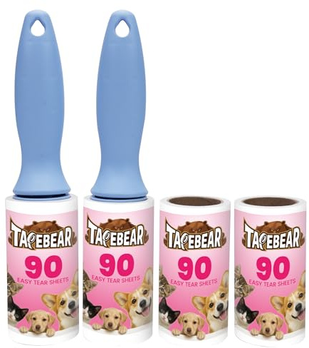TAPEBEAR Fusselroller 360 Blatt mit 2 Griffen Klebrige Rolle für Tierhaare | Staub Schmutz Leichter Start Spiralschnitt Haarentferner für Hunde Katzen Kleidung Sofa Bett Teppich Autositz