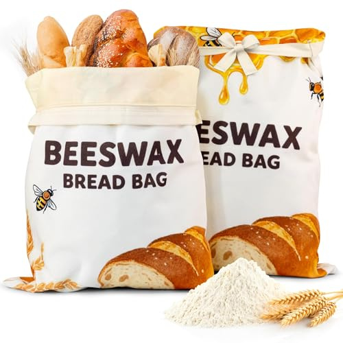 OHIYO Sacs à Pain en Cire D'abeille Pour Le Pain Au Levain Fait Maison, Réutilisables et Naturels, Sacs De Conservation Pour Les Produits De Boulangerie Faits Maison (2 PièCes)