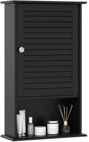 COSTWAY Hängeschrank Bad, Badezimmerschrank mit verstellbarem Einlegeboden, Wandschrank 42 x 16,5 x 70cm, Badschrank hängend, Schrank für Badezimmer, Küche (Schwarz)