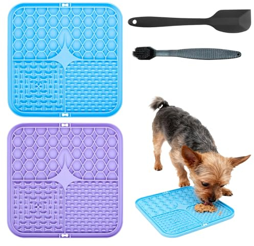 YRUHAN 2 Pezzi Tappetino Leccare Cane, Tappetino Gatto da Mangiare, Tappetino da Leccare per Cani con Ventose, Materiale Alimentare, Antiscivolo e Portatile, Adatto per Bagno e la Toelettatura