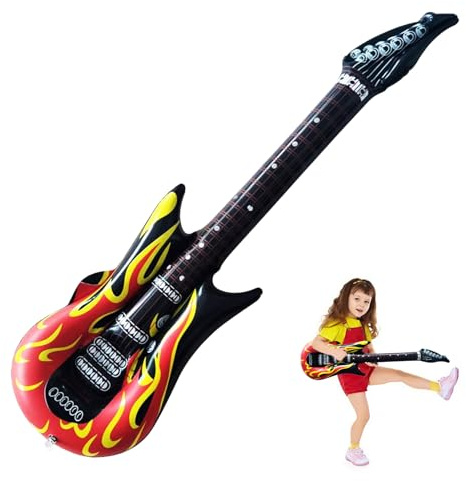 1 Pcs Inflatable Guitar,90cm Blow Up Guitars with Rock Flame Design,Party Props for Rock Star Fancy Dress,Themed Parties and Karaoke Decorations,Air Guitar Parties for Adults & Kids