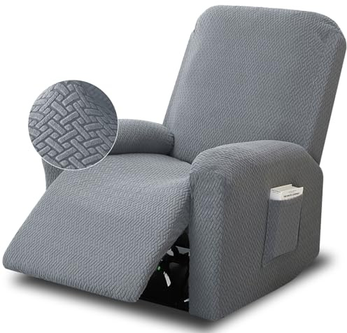 GANILITY 4-Teilig All-Inclusive Sesselbezug, Stretchhusse für Relaxsessel, Elastischer Plüsch Sesselbezug für Freizeitstühle mit Taschen, Armlehnenstuhlbezug, für Liege Sessel(Hellgrau)