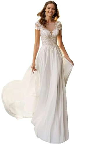 JAEDEN Brautkleid A-Linie Standesamt Hochzeitskleid Lang Damen V-Ausschnitt Tüll Brautkleider