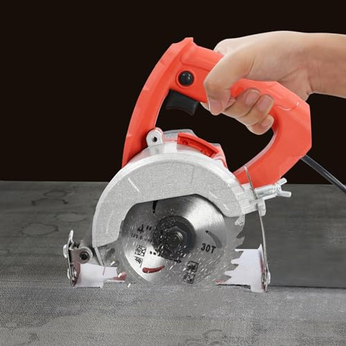 whsiodj 1800W Dry Stone Cutter Saw, Handheld Tile Cutting Machine 13000 RPM for Wood Stone Tile with 110mm Blades Depth Angle Adjustable DIY Construction Professional 0-45° Cutting