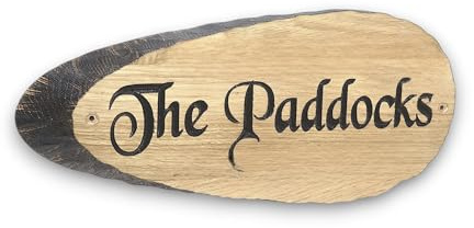Personalised Rustic Oak House Sign, Live Edge Wooden Name Plaque, Custom Engraved Outdoor Lodge Cottage Farmhouse Sign, Handmade in UK (150x350mm)