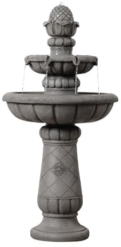 Teamson Home Two-Tier Outdoor Birdbath Fountain with Shallow Basin, Light Grey Stone-Effect Finish and Gentle Flowing Water 99cm Tall, Light Grey | Shallow Basin, Stone-Effect Finish, Gentle Flowing Water