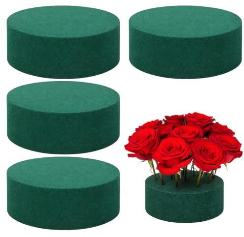 DASIAUTOEM Runde Steckschaum für Blumen, 4 Stück Blumensteckschaum Selbst Schneidbar, Grün Steckmoos zum Basteln, Nasssteckschaum Steckschwamm für Frischblumen, Blumenstrauß, Basteln Deko, Hochzeiten