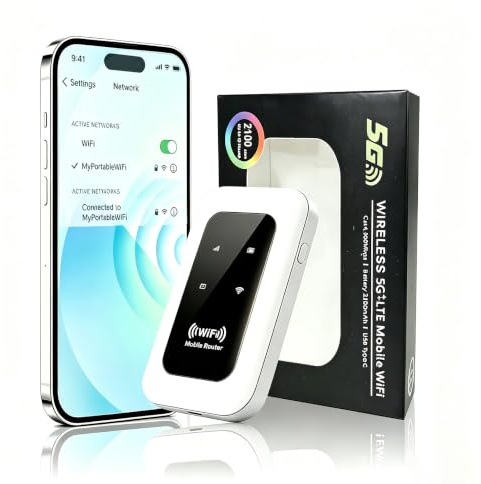 Router WiFi 5G/4G Portátil,Router portátil WiFi de Alta Velocidad Hotspot Mini Router móvil,Router 5G/4G+ sim Portatil-Batería de 2100 mAh-Muy Adecuado para Acampar Y Viajar por Negocios