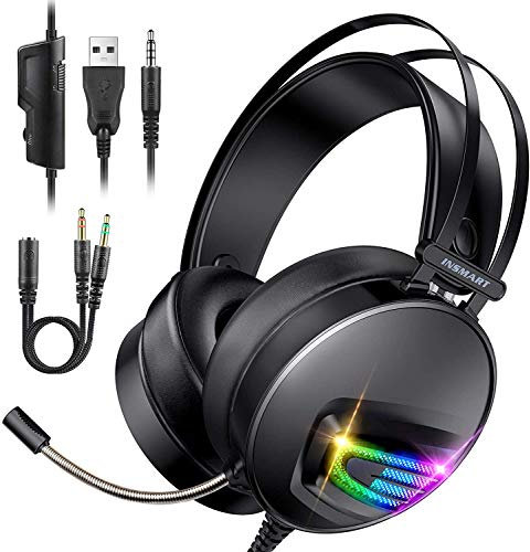 INSMART Gaming Headset PS4, New Xbox One Headset Over-Ear Gaming Headphones with Mic Noise Cancelling & Volume Control for Laptop Mac Nintendo Switch New Xbox One PS4 (3.5mm Splitter Cable Included)