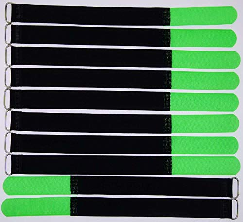 10x 30 cm x 25 mm wiederverschließbare Klett-Kabelbinder NEON GRÜN mit Metall-Öse - Kabel-Klettband 300 mm wiederverwendbar