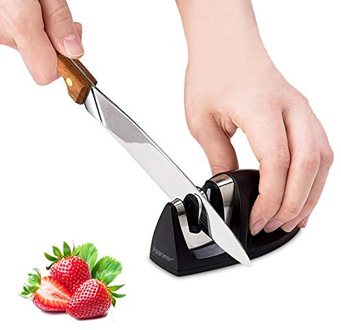 Hanmir Aiguiseur de Cuisine Professionnel 2 en 1 Manuel Aiguiseur pour Couteaux en Acier Inoxydable et céramique de Toutes Tailles,Base Anti-dérapante Noir
