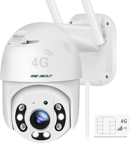 GENBOLT 3G/4G LTE Security Camera Outdoor No WiFi,Cellular CCTV Camera 25FPS with Sim Card,IP Surveillance Camera Wired 24/7 Recording Humanoid Detection,Auto Tracking,Color Night Vision [DC&PoE]