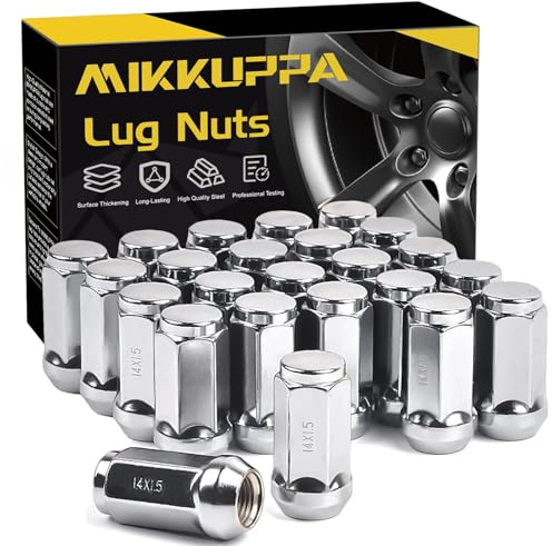 MIKKUPPA M14x1.5 Lug Nuts - Replacement for Chevy Silverado 1500 Traverse Colorado Tahoe, GMC Sierra Savana Aftermarket Wheel, Chrome 24pcs Wide 23mm Closed End Bulge Acorn One-Piece Tire Lug Nut