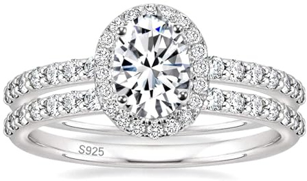 EAMTI 1.5CT 925 Sterling Silver Cubic Zirconia Bridal Rings Sets Oval Cut CZ Engagement Rings Wedding Band For Women Size 7