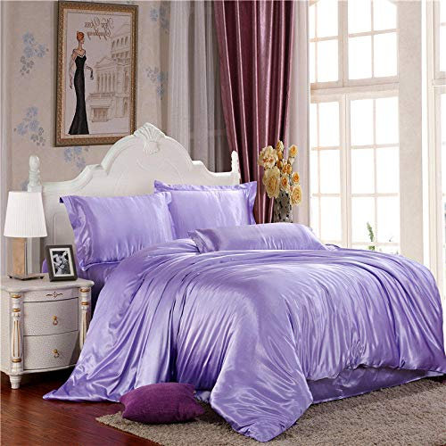 GEEKCOOK Bettdecken & Bettbezüge,4 Stück Seidenbettwäsche Set Queen Size Satin Bettbezug Einfarbiges Set Einfach Schöne Bettwäsche-XUE Qin_Twin Größe 4St