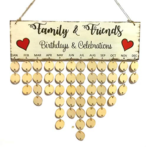 VOSAREA Holz Gedenktafel Familie Freunde Geburtstag Kalender Brett Wandbehang DIY Handwerk Dekor für Familie Mama Papa Home Dekoration