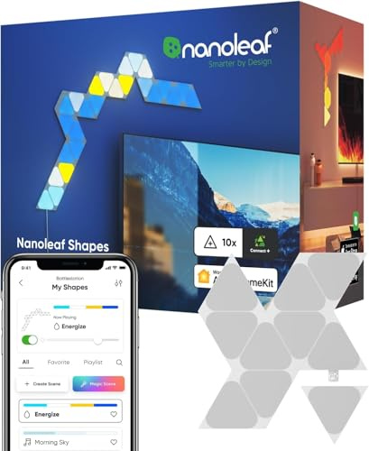 Nanoleaf Shapes Mini Triangle Erweiterungspack, 10 zusätzliche Dreieckigen LED Panels - Smarte Modulare RGBW WLAN 16 Mio. Farben Wandleuchte Innen, Musik & Bildschirm Sync, Funktioniert mit Alexa