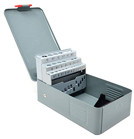 Design61 - Cassetta in metallo per 25 punte elicoidali, dimensioni 1,0-13 x 0,5 mm, vuota in grigio